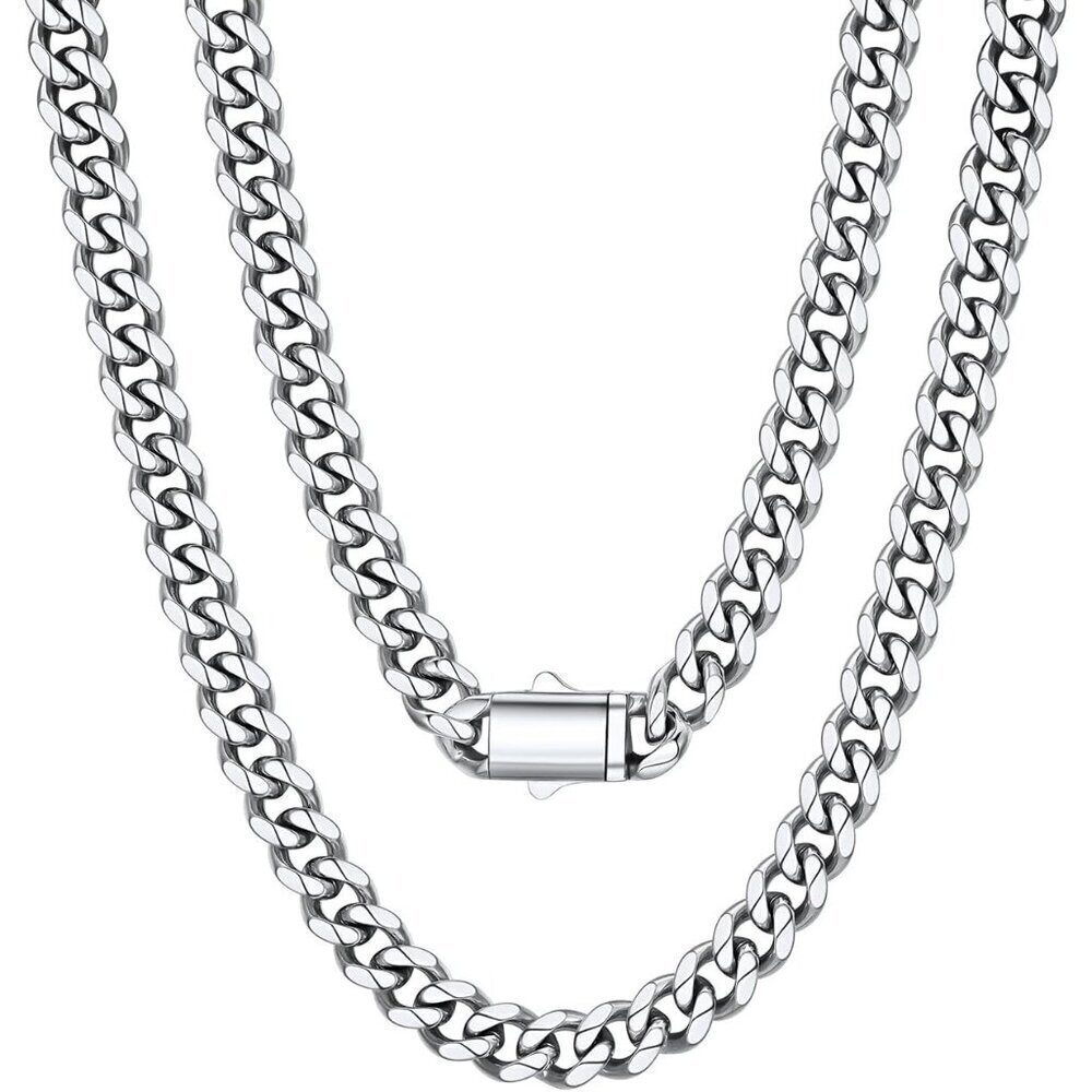 Men's 9MM Width-Steel Stainless Steel Miami Cuban Curb Link Chain Necklace
